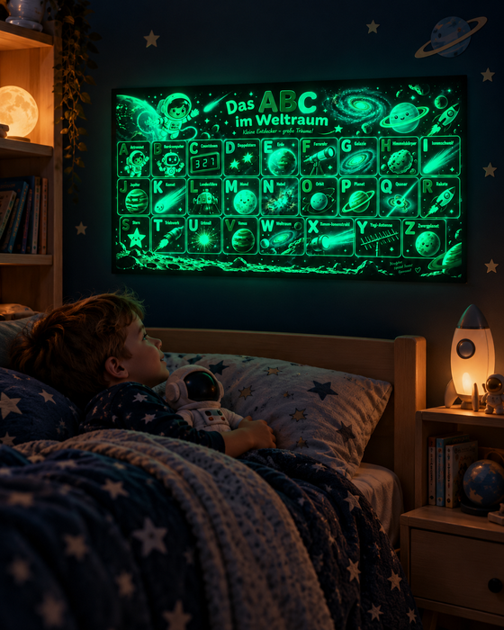 Das ABC im Weltraum – Leuchtplakat für Kinder, 25 × 50 cm