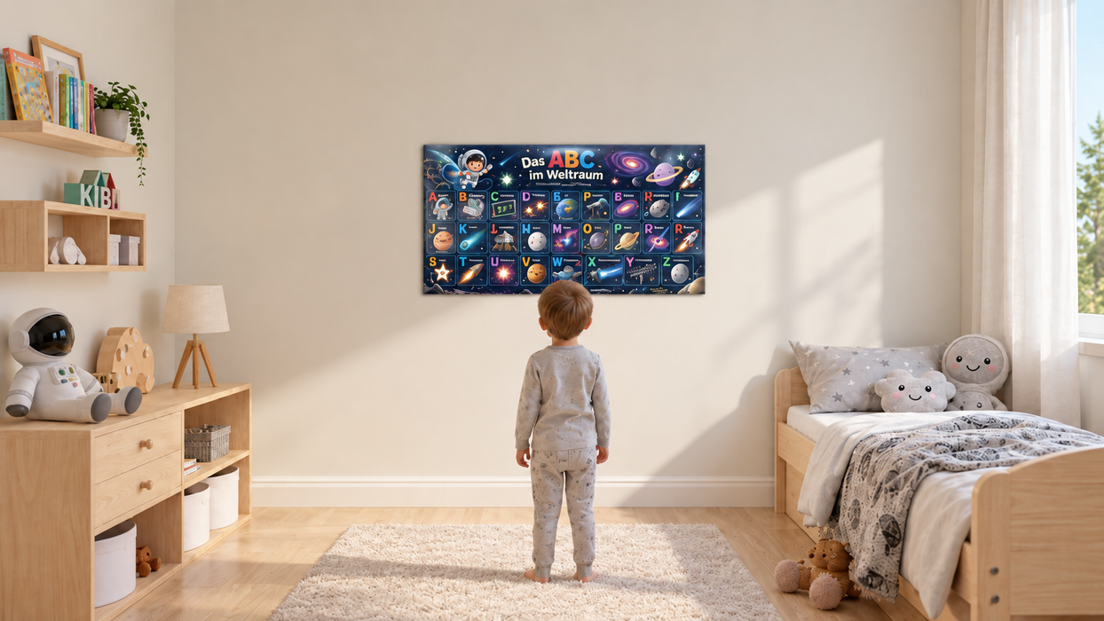 Das ABC im Weltraum – Leuchtplakat für Kinder, 25 × 50 cm