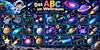 Das ABC im Weltraum – Alphabet-Plakat mit Astronauten, Planeten und Raketen, 25 × 50 cm im Querformat